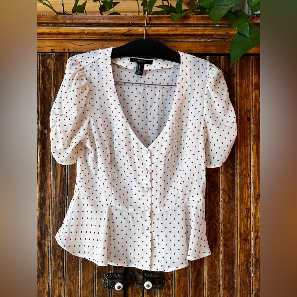 F21 polka dot blouse M
